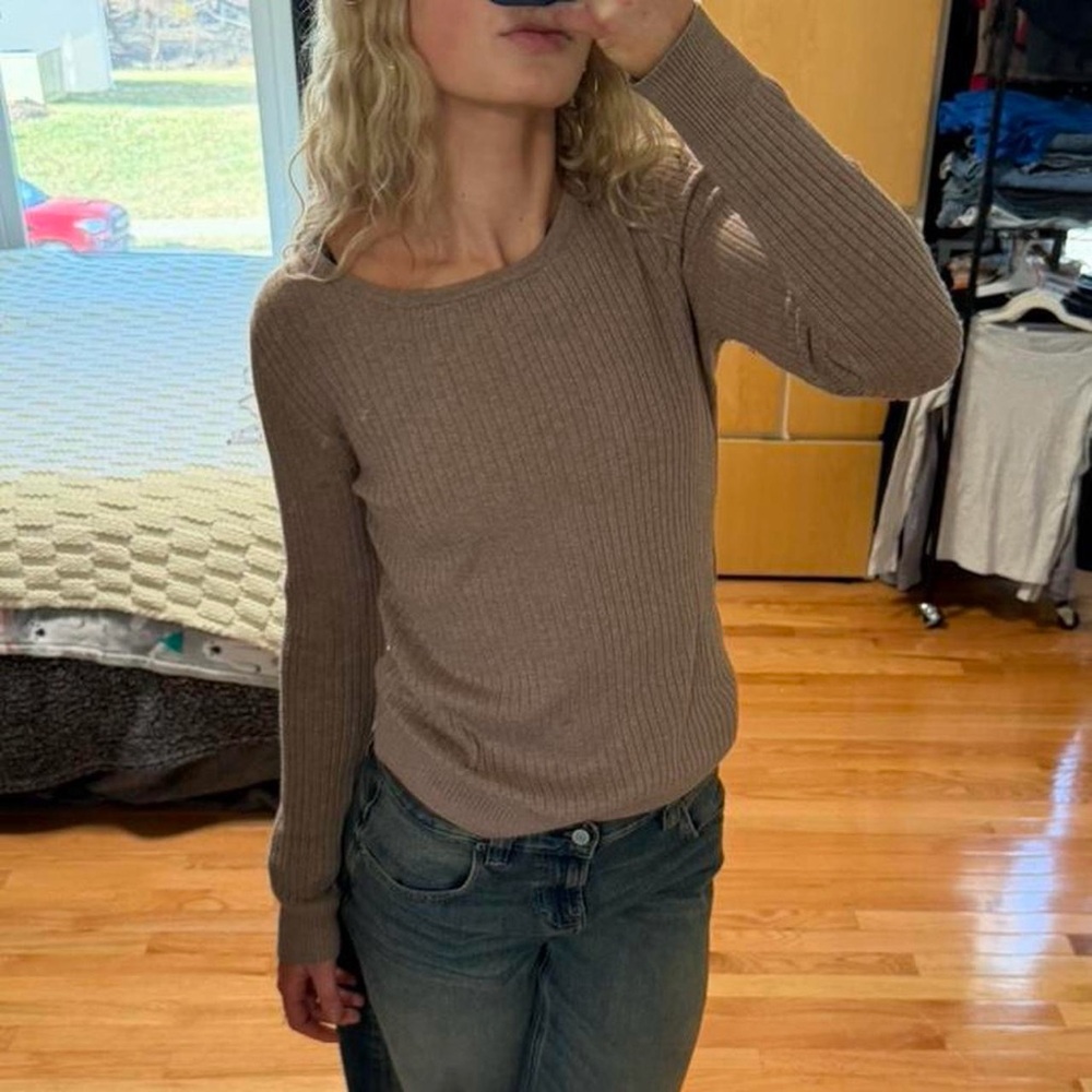 George Ribbed Knit Top in Brown